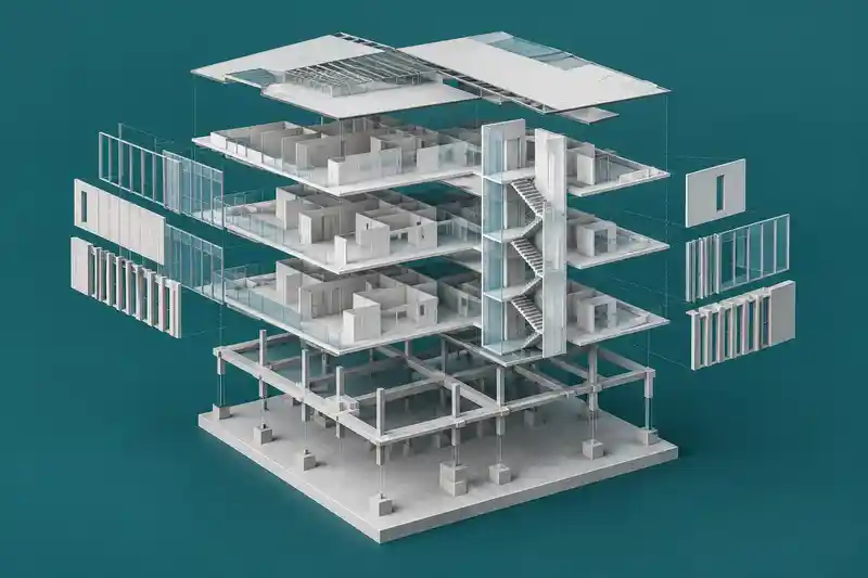 Exploded BIM model showing coordinated building systems