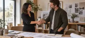 Cliente y arquitecta confirmando los próximos pasos del proyecto